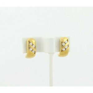 Gold Over Sterling Silver CZ Earrings J Hoop Earrings